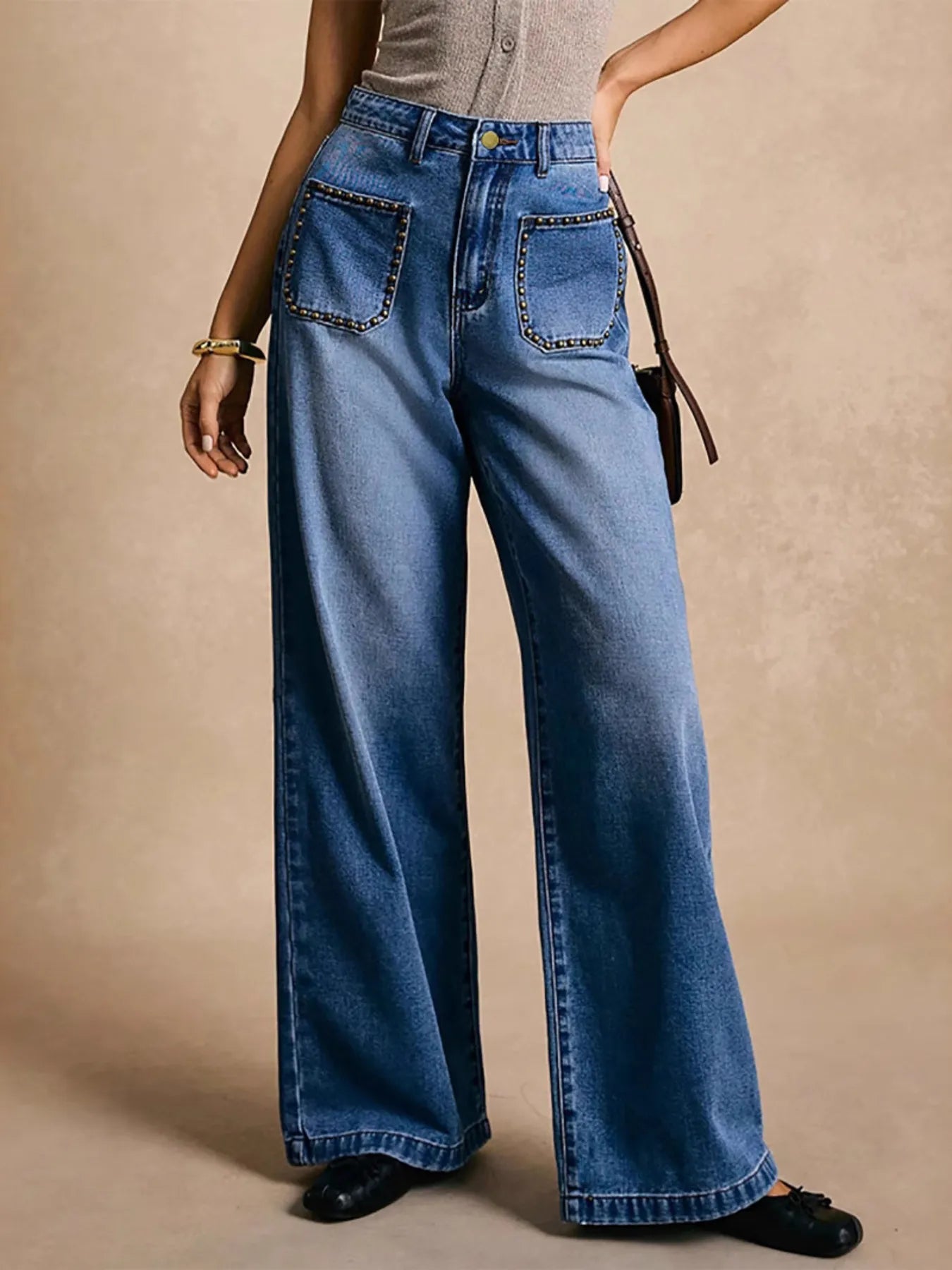 Button Pocket Wide Leg Jeans main image 0