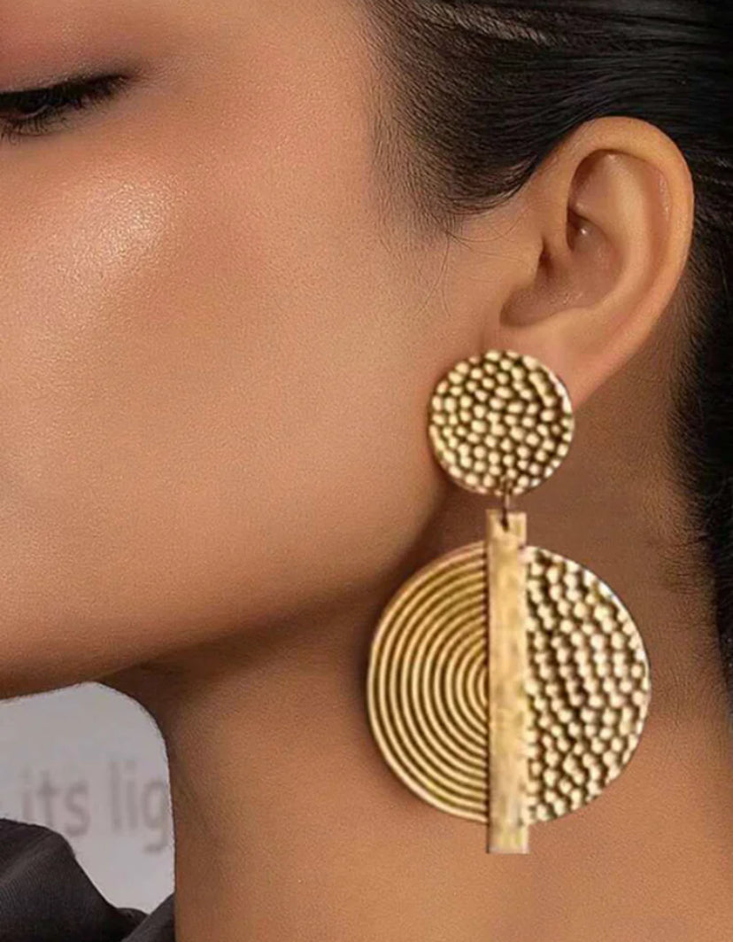 Statement Circle Gold Hammered Earrings