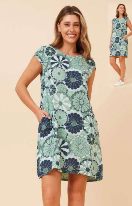 Louise Green Floral Linen Shift Dress