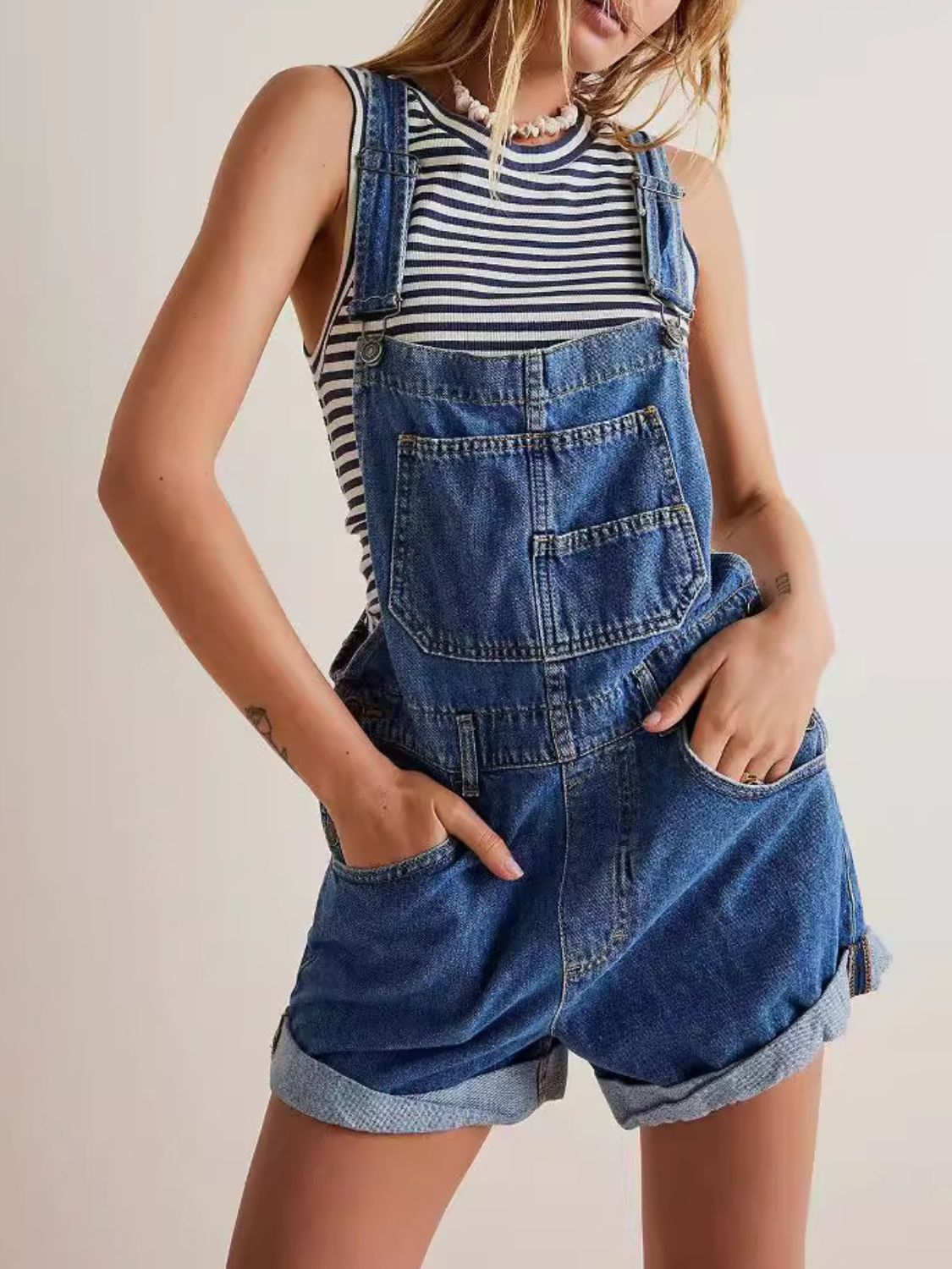 Wide Strap Square Neck Denim Overalls main image 1