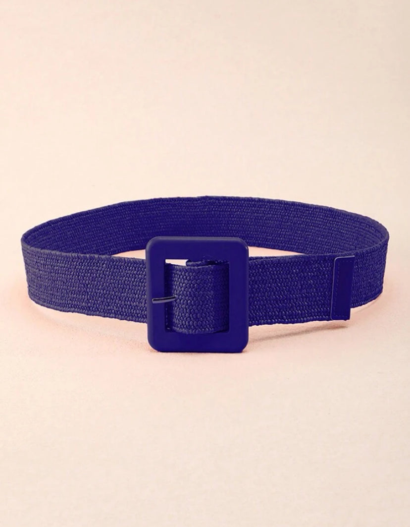 Cobalt Square Buckle Elasticated Belt