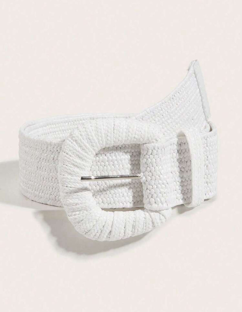 White U Buckle Light Beige Elasticated Belt