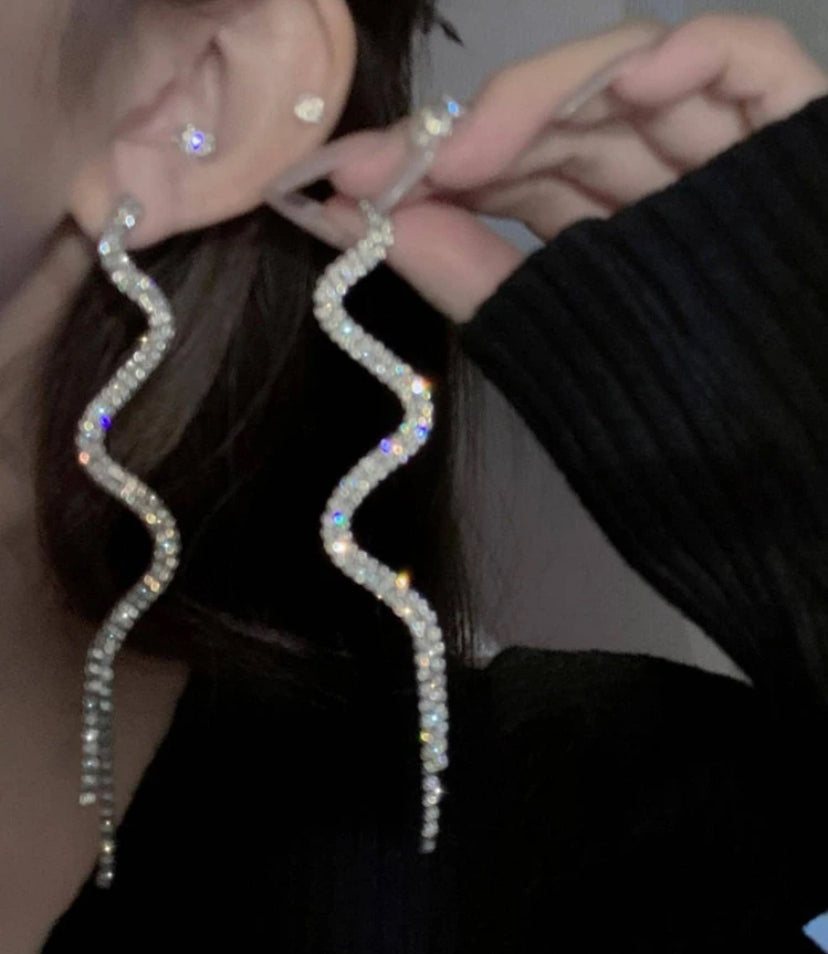 Silver Snake Bling Drop Earrings