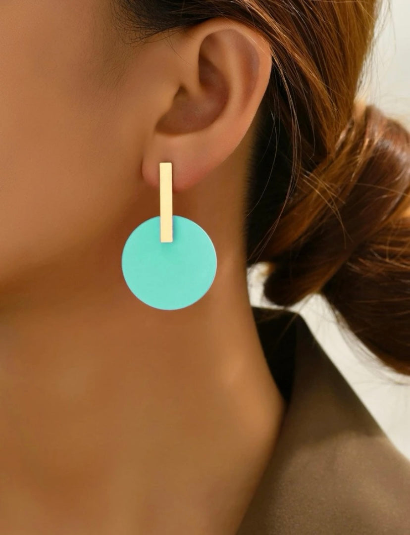 Light Blue Gold Circle Earrings
