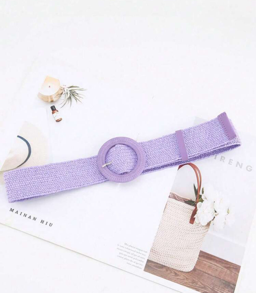Purple Round Straw Buckle Elasticated Belt