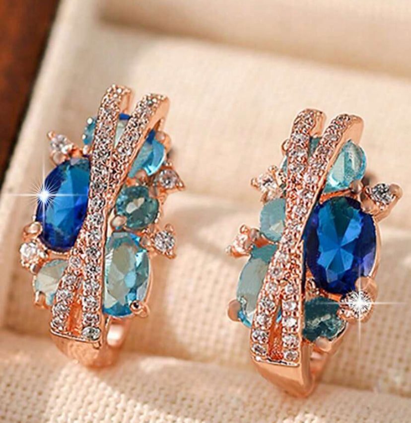 Turquoise Gold Bling Hoop Earrings