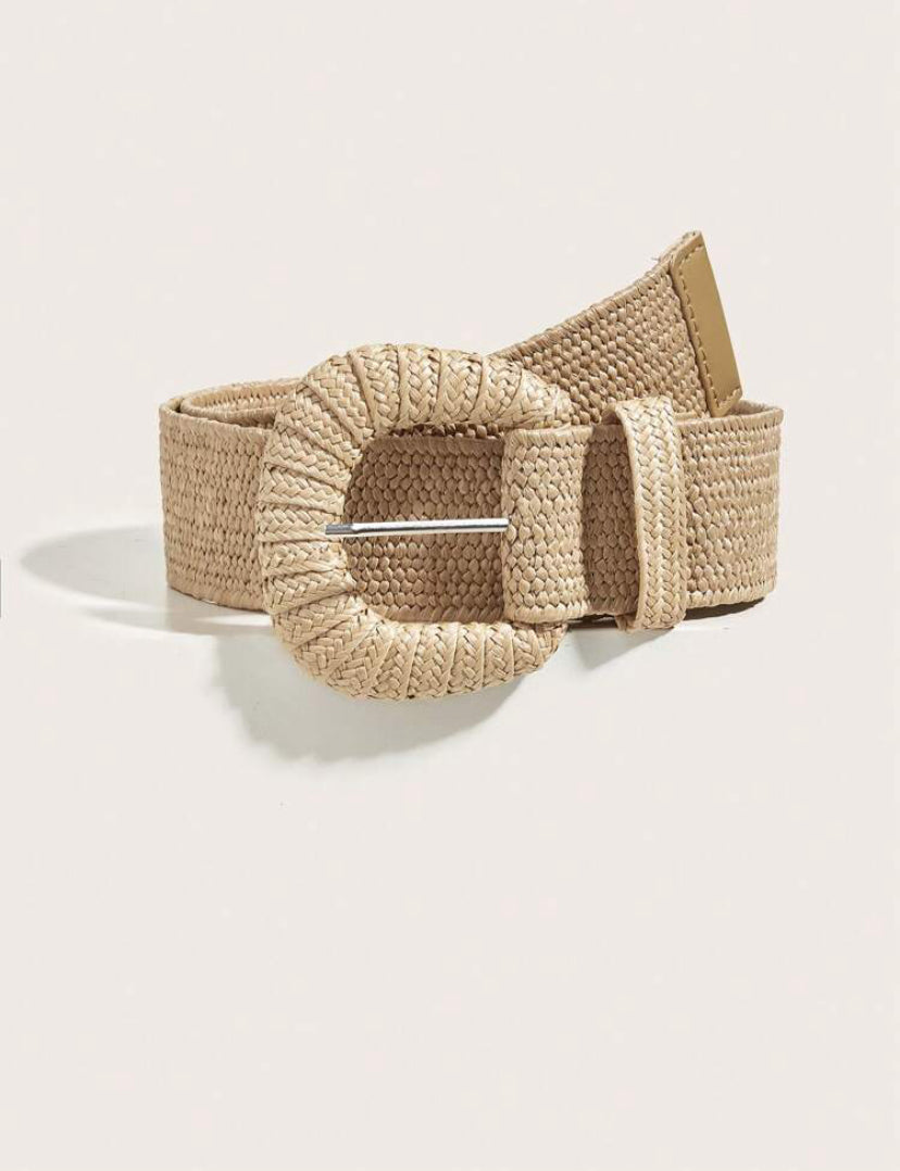 Natural U Buckle Light Beige Elasticated Belt