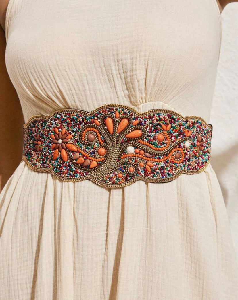 Natural Beaded Elastic Belt