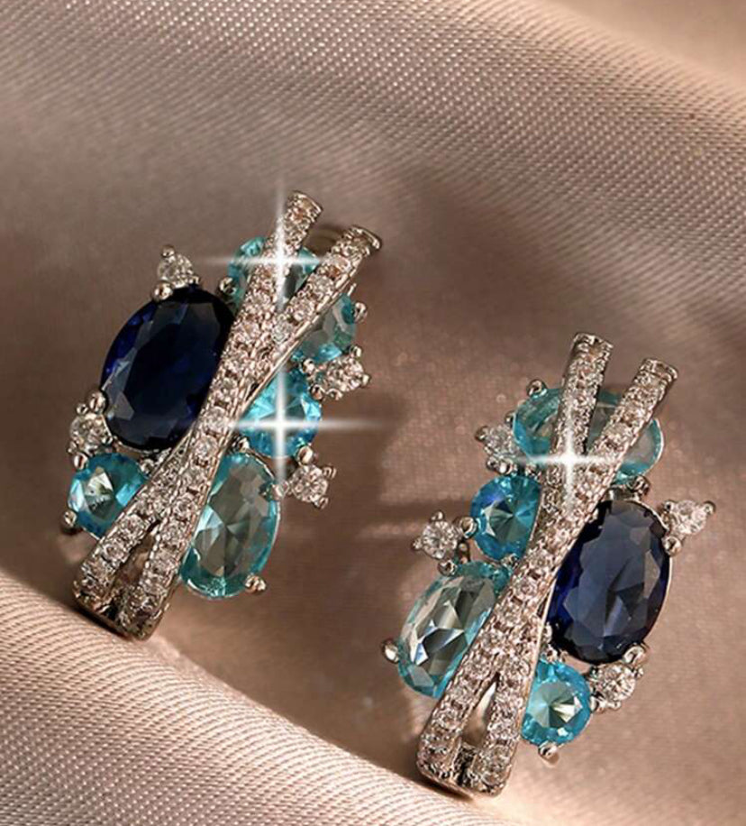 Navy Gold Bling Hoop Earrings