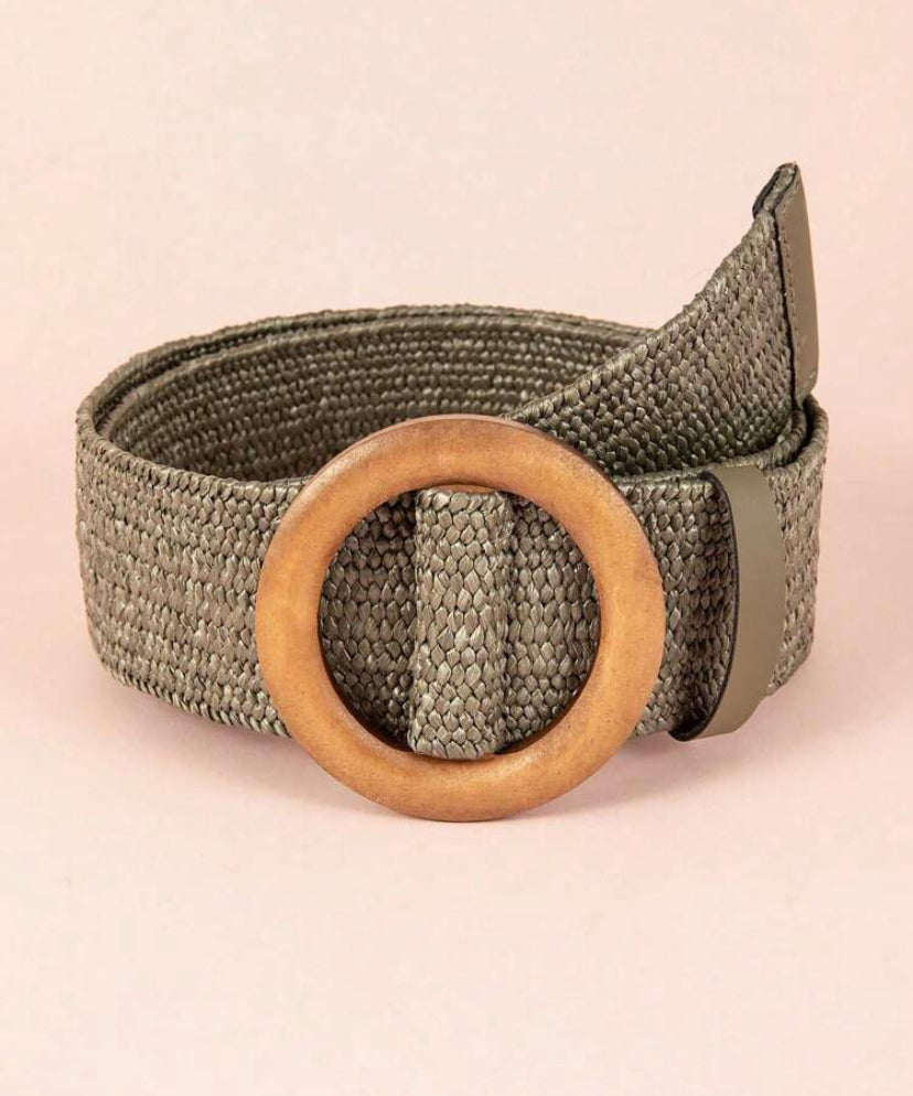 Khaki Wooden Elasticated Belt