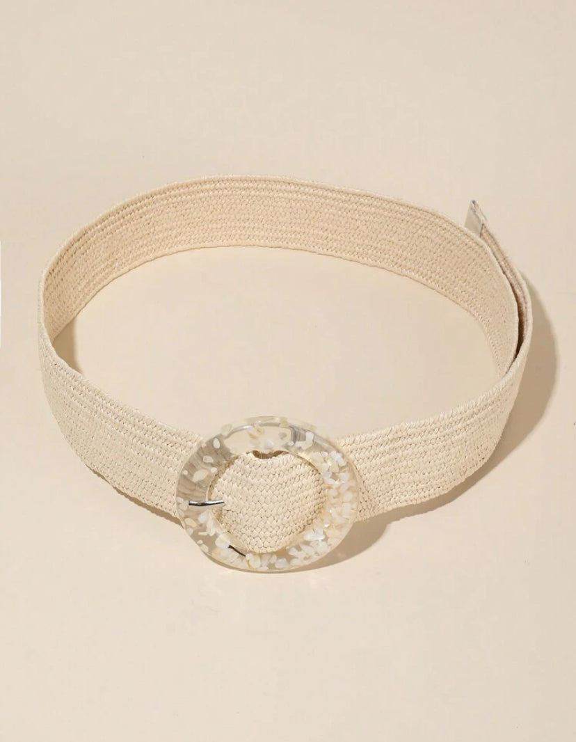 Light Natural Tortoiseshell Buckle Elasticated Belt