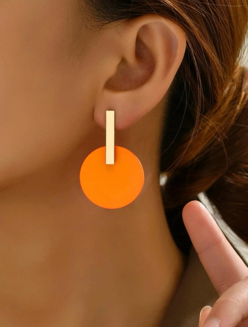 Orange Gold Circle Earrings