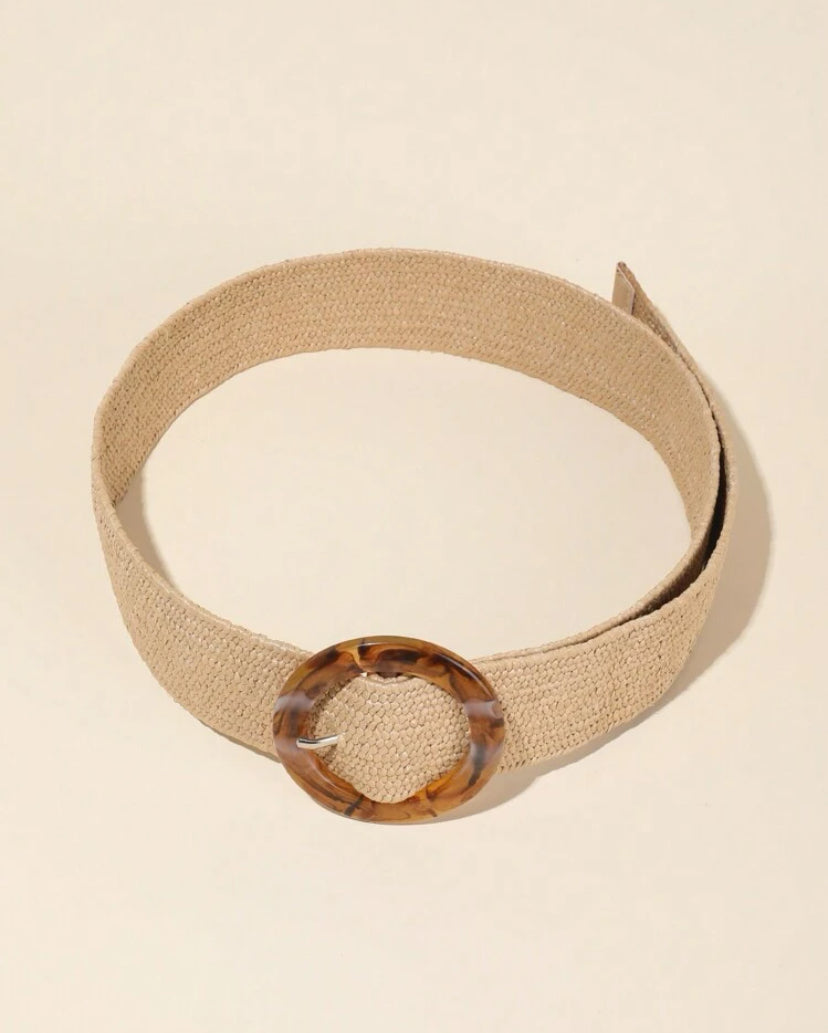 Natural Tortoiseshell Buckle Elasticated Belt