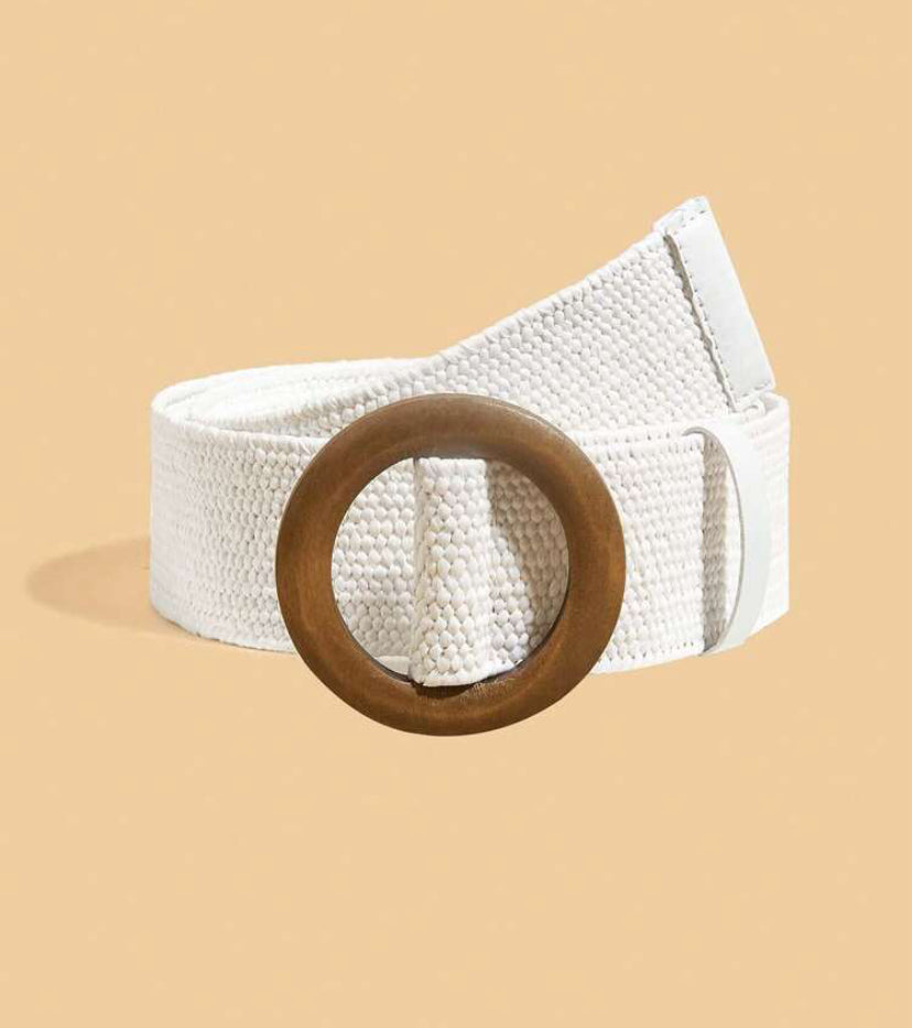 White Wooden Elasticated Belt