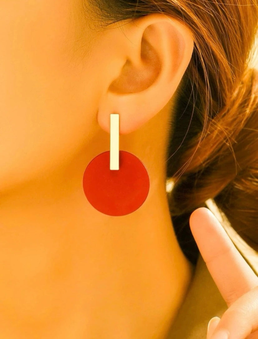 Red Gold Circle Earrings