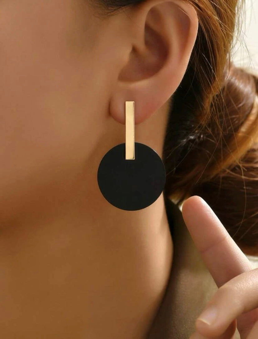 Black Gold Circle Earrings
