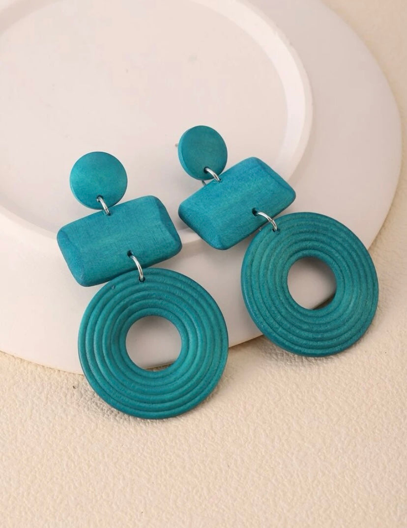 Turquoise Wooden Earrings