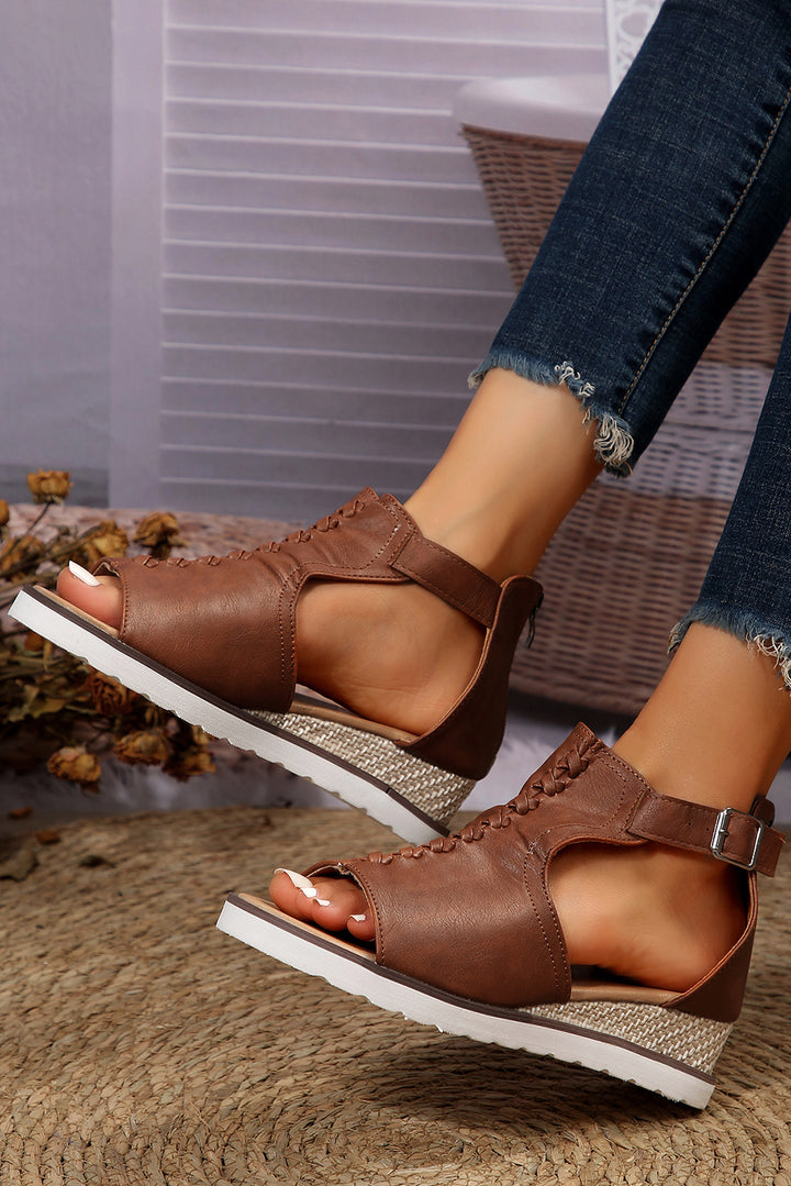 PU Cutout Buckle Strap Platform Slides Shoes