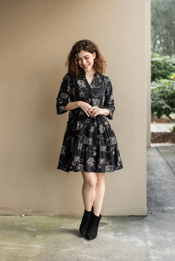 Andrea Black Embroidered Resort Dress, full view