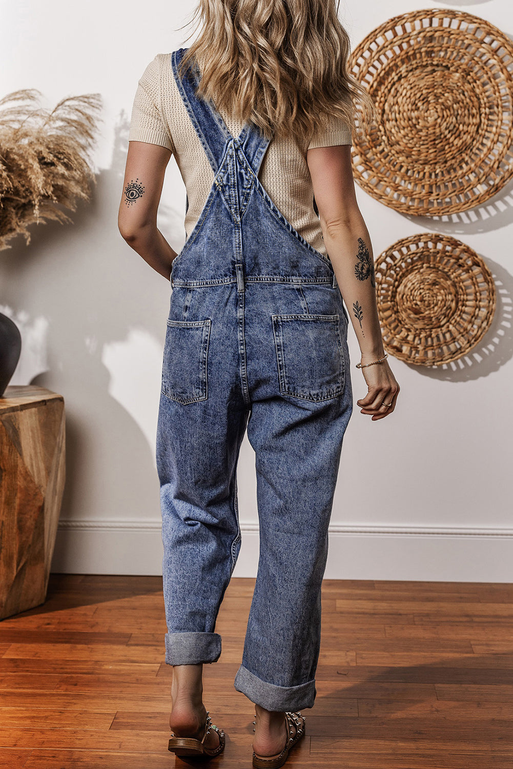 Sail Blue Denim Bib Straight Leg Jumpsuit with Pockets - Lulubelles Clothing and Accessories