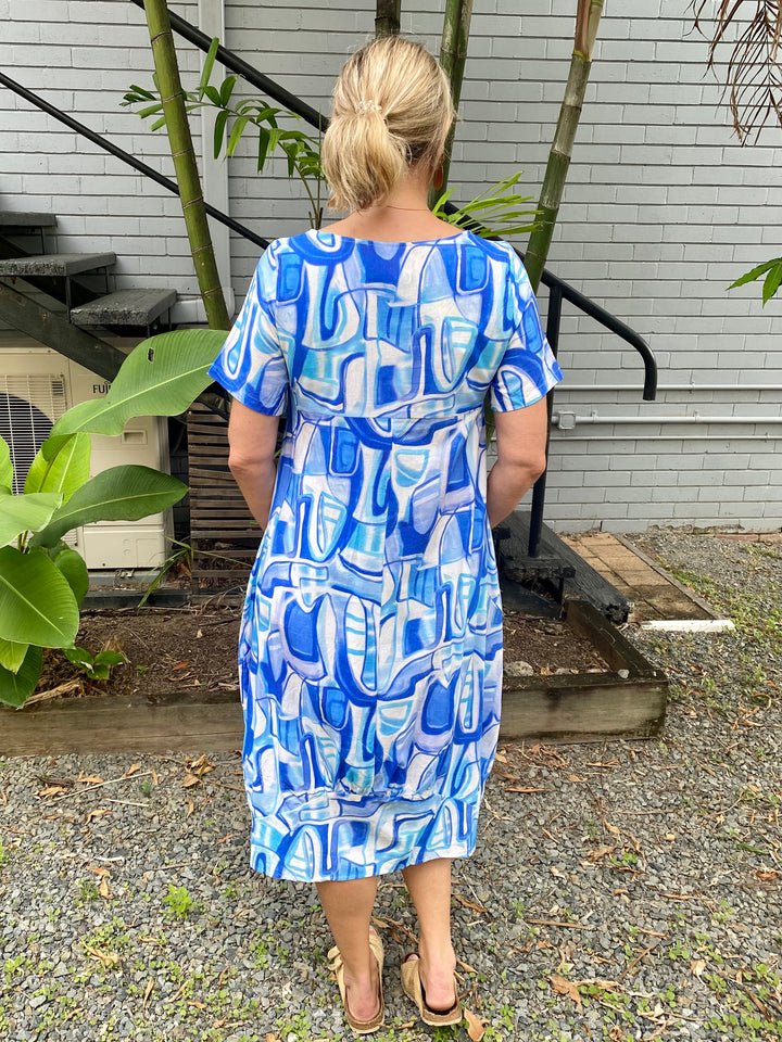 Tessa Blue Geo Midi Dress