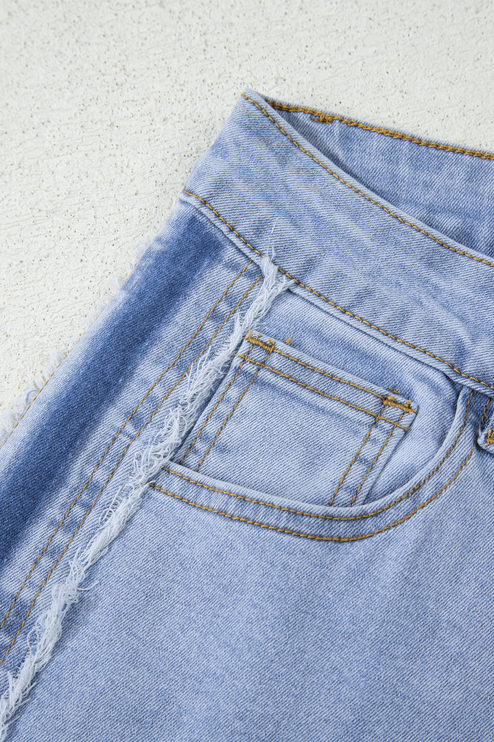 Beau Blue Contrast Stripe Frayed Side Panel Patchwork Shift Jeans - Lulubelles Clothing and Accessories