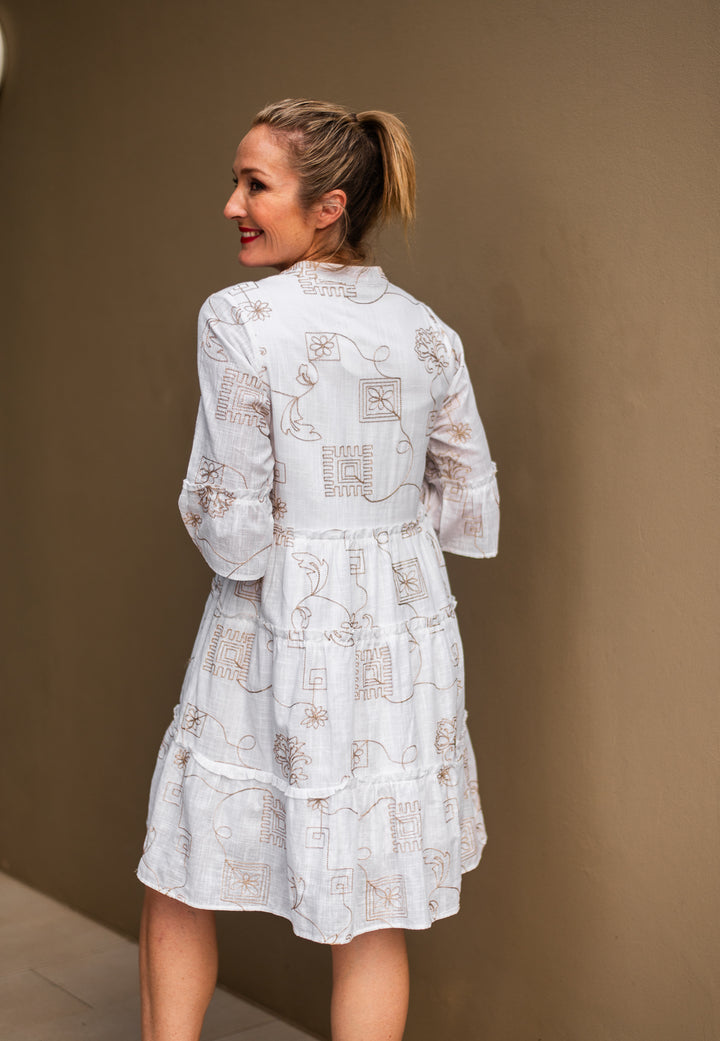 Andrea White Embroidered Resort Dress, back view