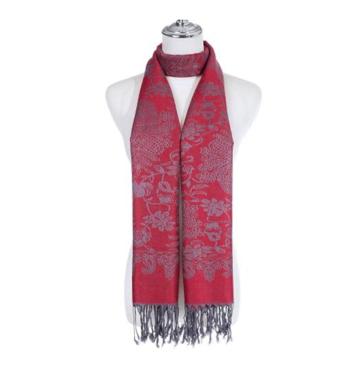 Red Silver Pashmina Scarf