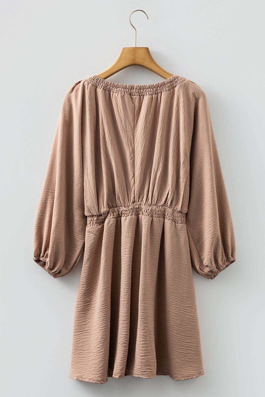 Smoke Gray Deep V Neck Bubble Sleeve Smocked Mini Dress - Lulubelles Clothing and Accessories