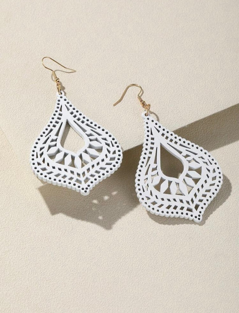White Large Timber Earrings