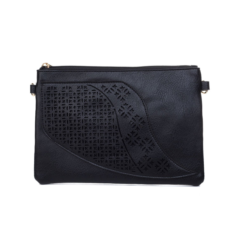 Black horizontal clutch shoulder Bag with strap