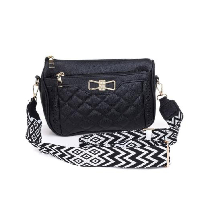 Black quilted crossbody bag  with contrasting strap