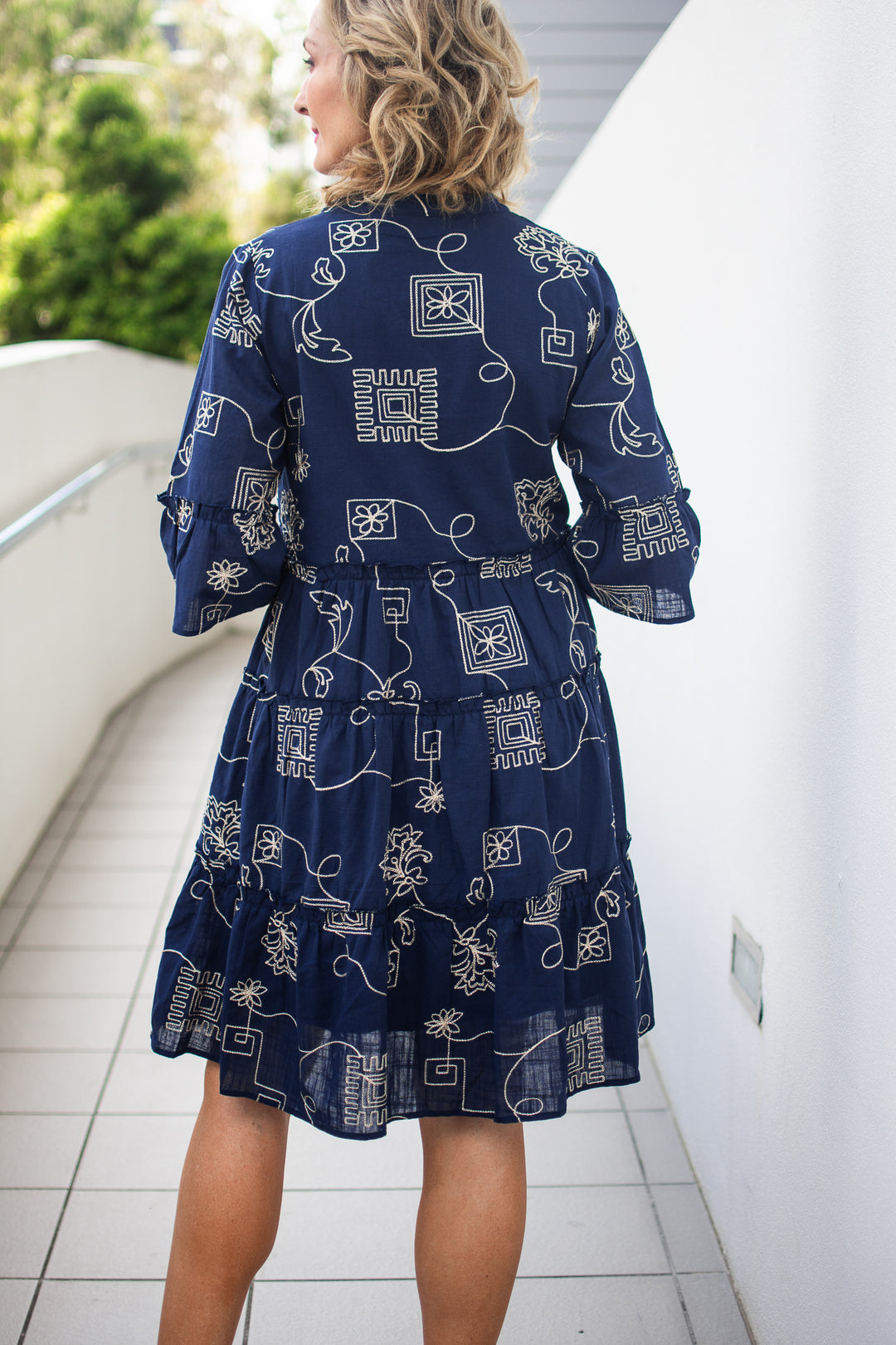 Andrea Navy Embroidered Resort Dress, Back View