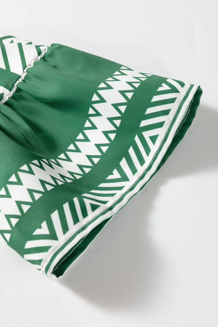 Green Boho Ethnic Print Half Button 3/4 Sleeve Casual Dress - Lulubelles Clothing and Accessories