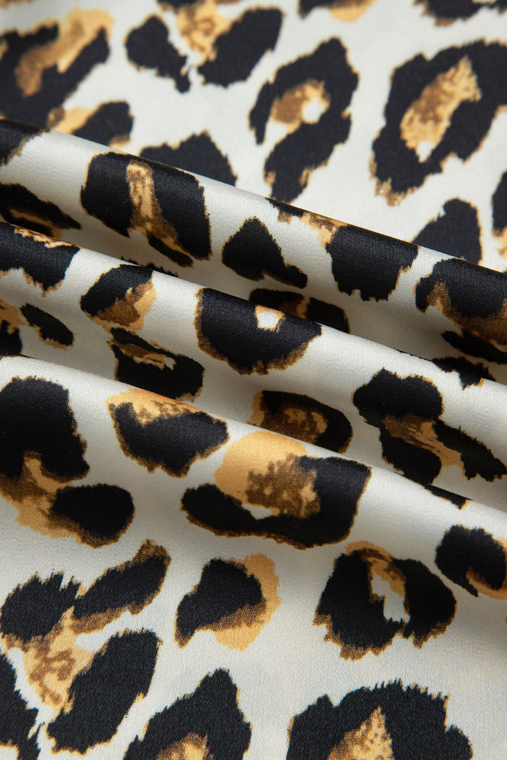 Khaki Leopard Print Ruffle Trim 3/4 Sleeve Loose Shirt - Lulubelles Clothing and Accessories