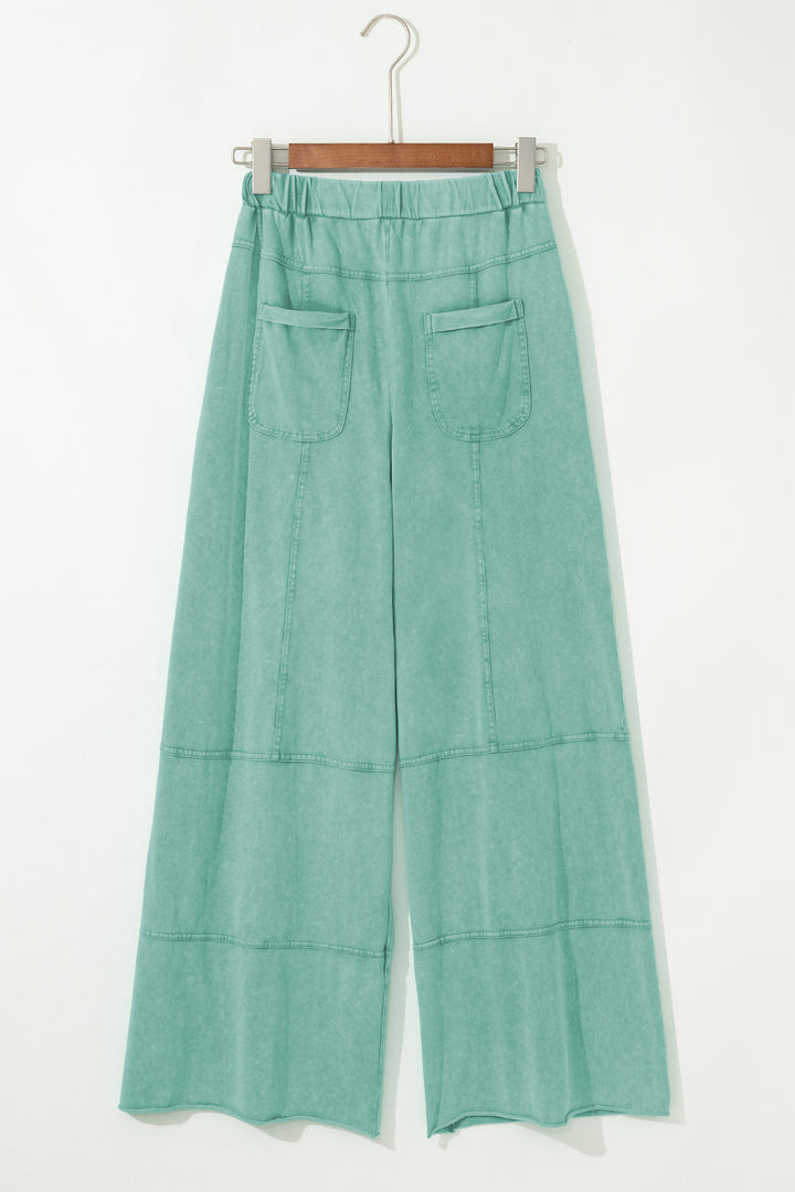 Mint Green Mineral Wash Exposed Seam Wide Leg Cargo Pants - Lulubelles Clothing and Accessories