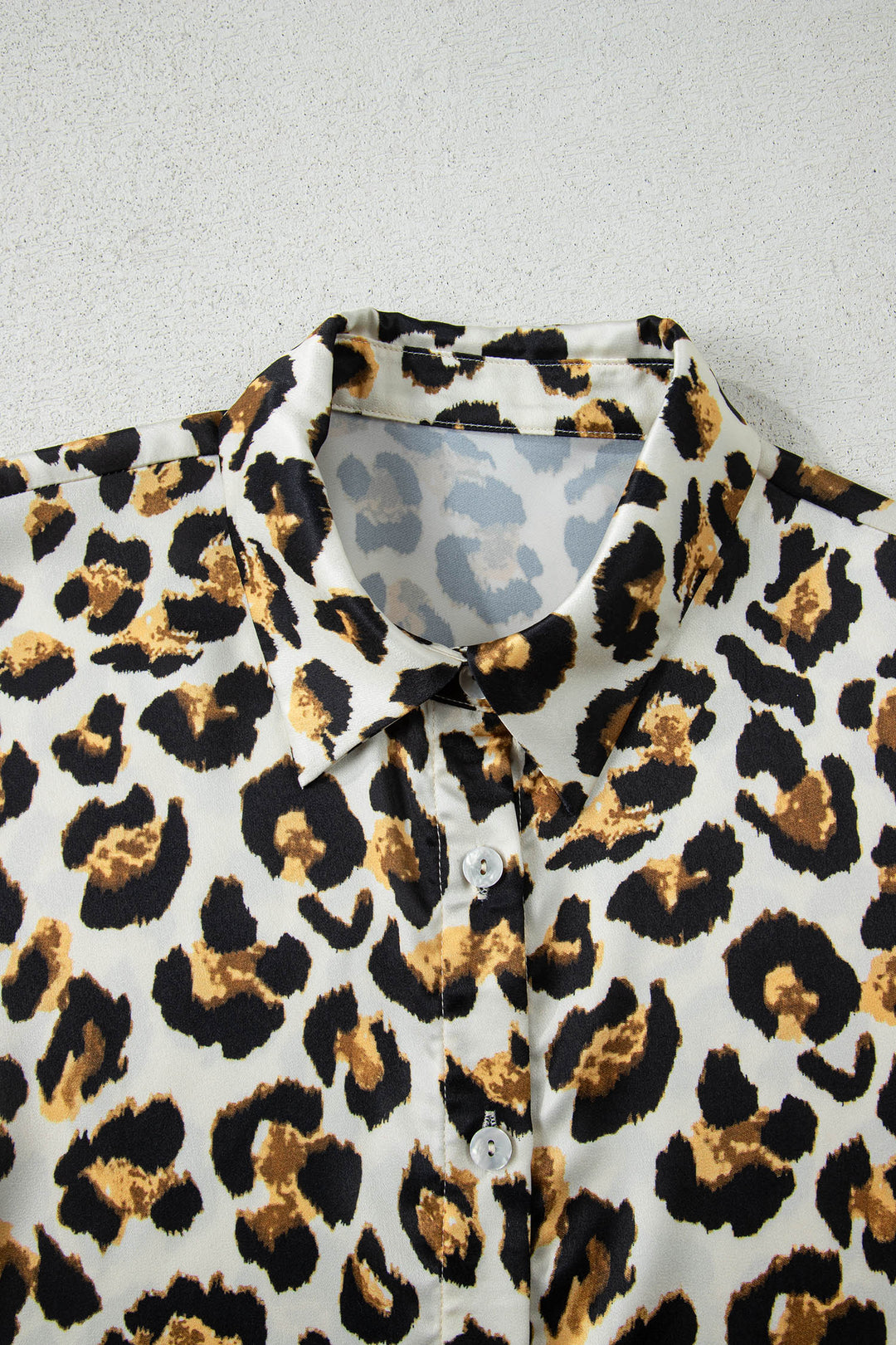 Khaki Leopard Print Ruffle Trim 3/4 Sleeve Loose Shirt - Lulubelles Clothing and Accessories
