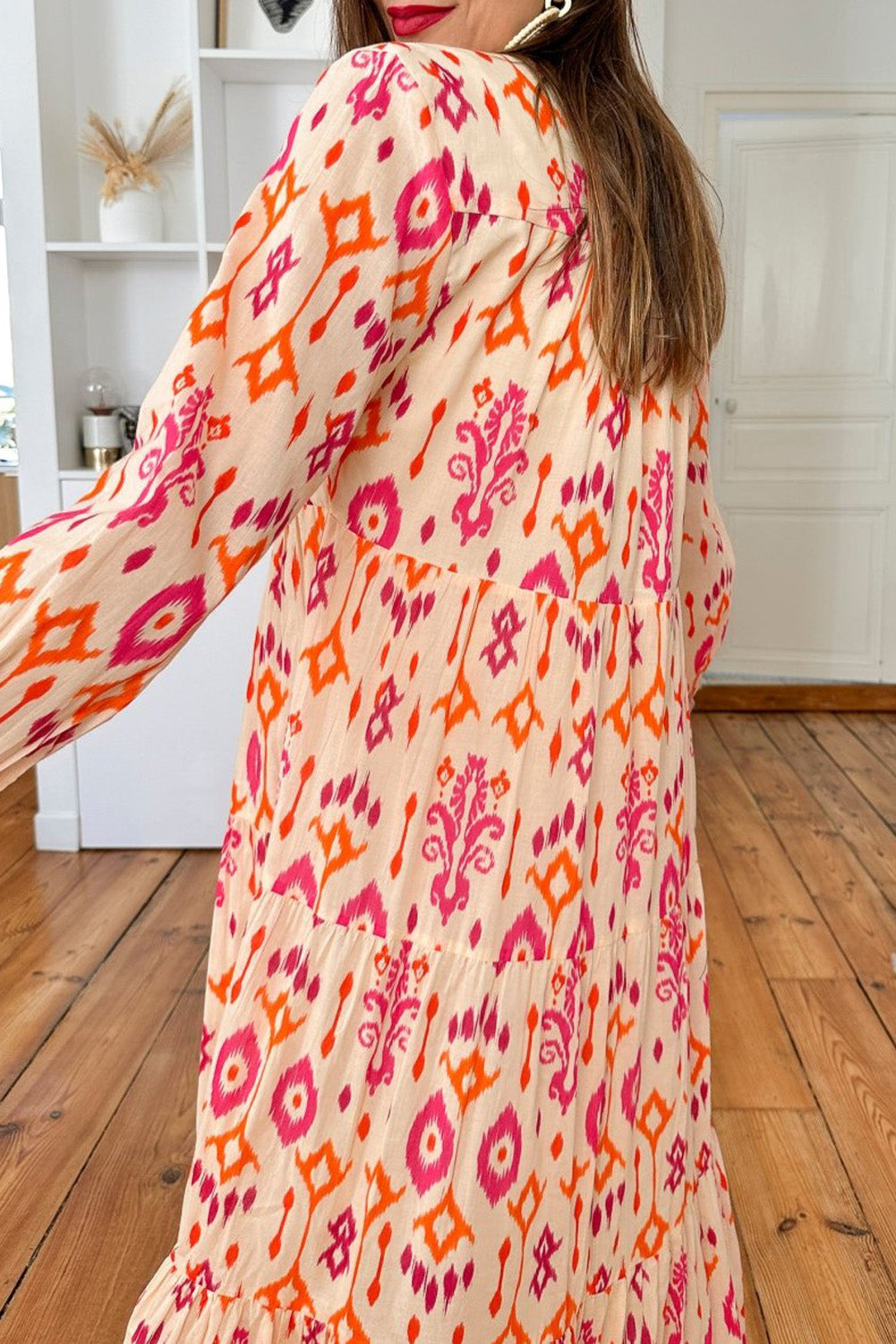 Orange Western Abstract Geometric Printed Maxi Dress - Lulubelles Clothing and Accessories