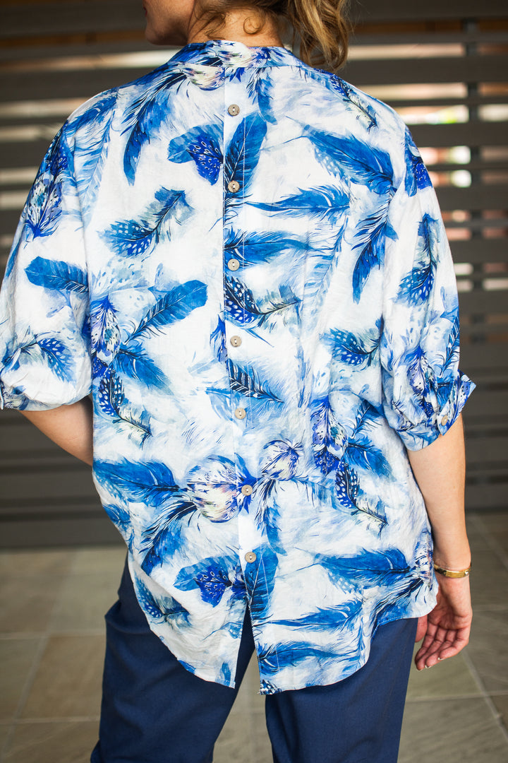 Isabelle Blue Feather Shirt