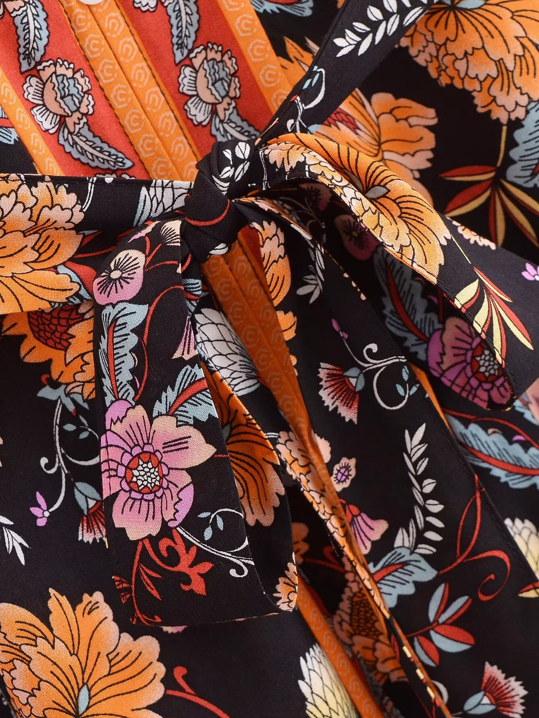 Women Clothing Vintage Rayon Printed Lace Up Loose Bohemian Dress