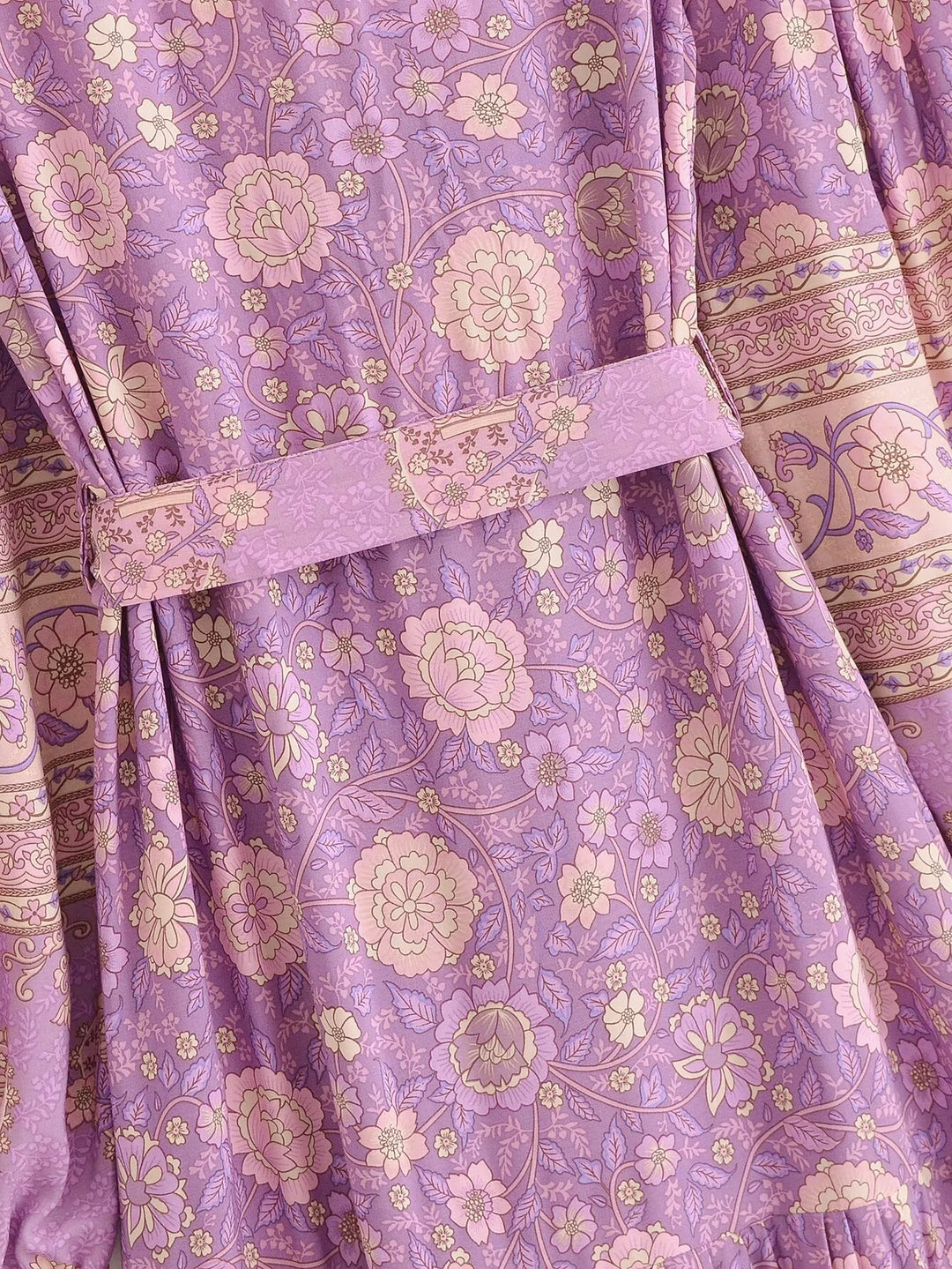 Women Clothing Vintage Rayon Printed Lace Up Loose Bohemian Dress