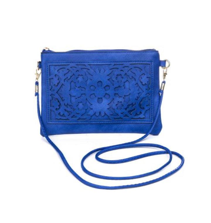 Royal Blue Boho Engraved horizontal clutch shoulder Bag with strap