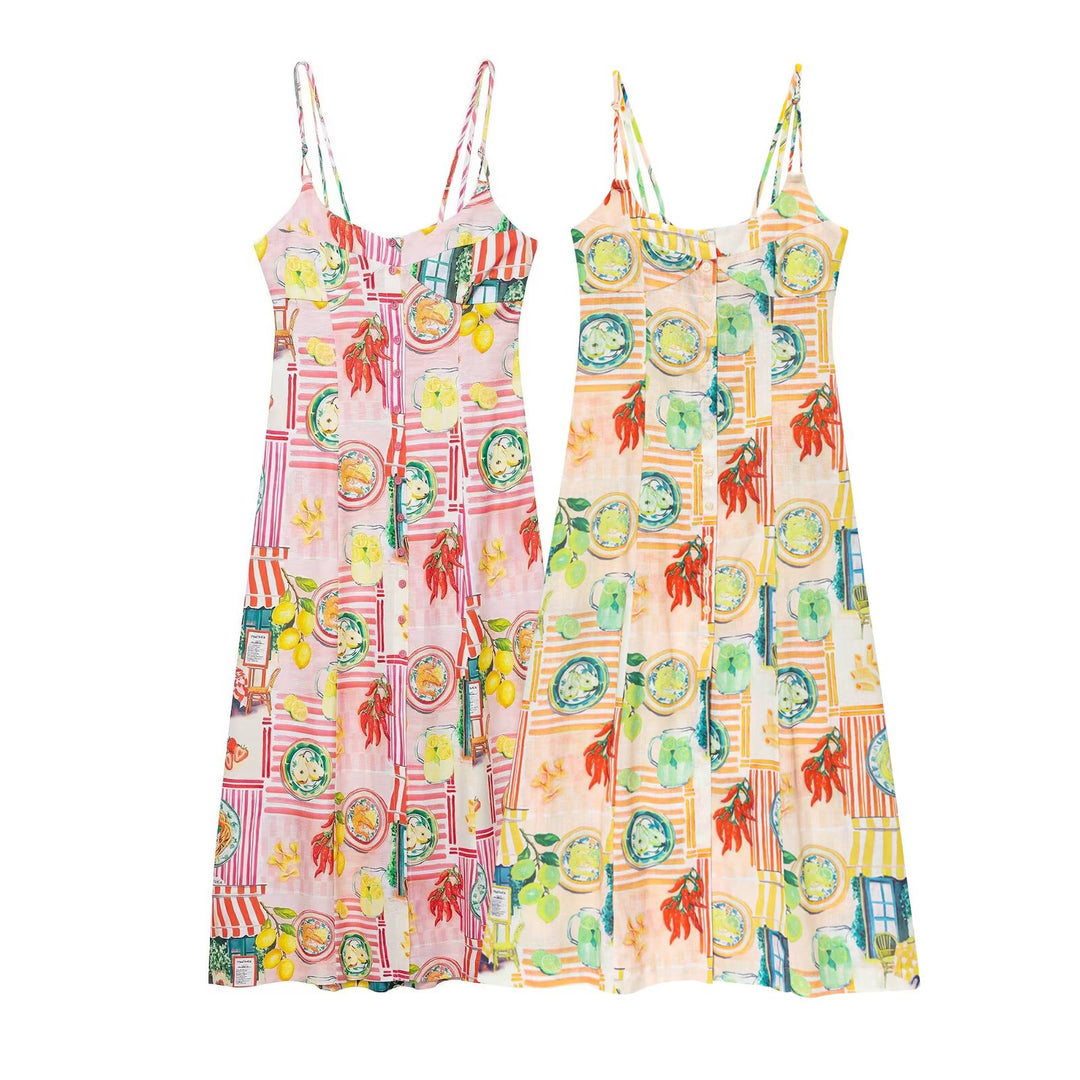 Women Clothing Early Spring Floral Print Splicing Sling Maxi Dress