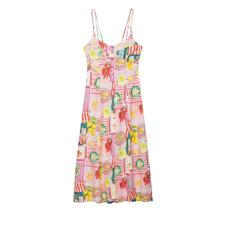 Women Clothing Early Spring Floral Print Splicing Sling Maxi Dress