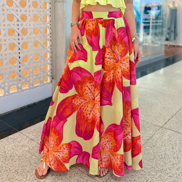 Spring Summer Skirt Floral Print Expansion Skirt Vacation Women Skirt