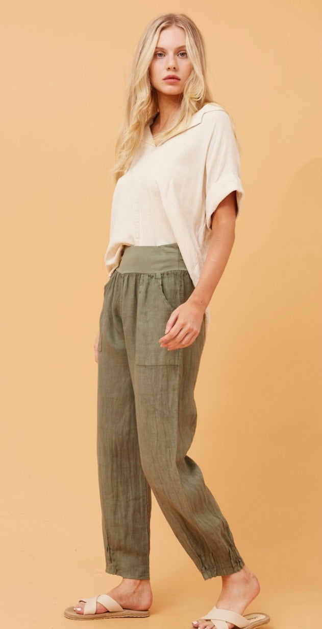 Khaki Linen Pocket Pants