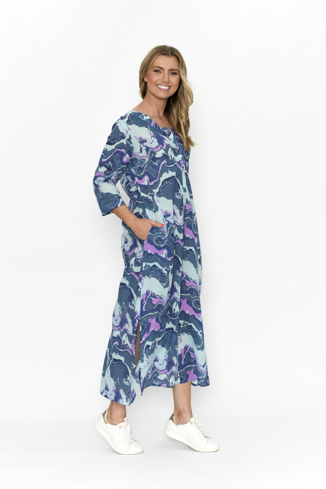 Melina Blue Purple Cotton Shirt Maxi Dress