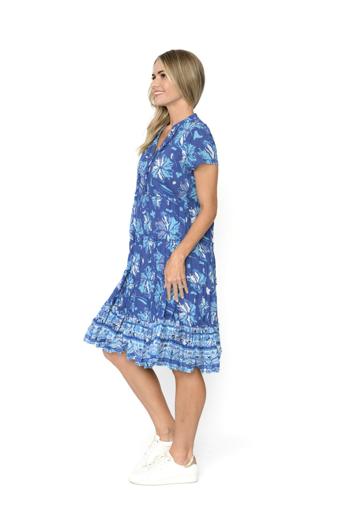 Marta Blue Abstract Cotton Midi Dress