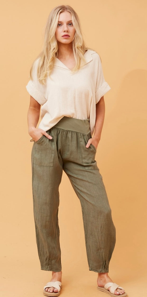 Khaki Linen Pocket Pants