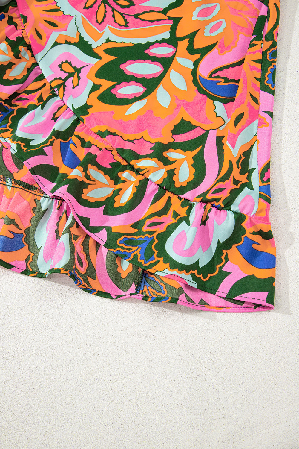 Rose Summer Plant Print Surpliced V Neck Ruffled Asymmetric Slit Wide Short Sleeve Maxi Dress - Lulubelles Clothing and Accessories